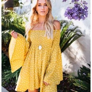 Off Shoulder Yellow Bell Sleeve Sundress